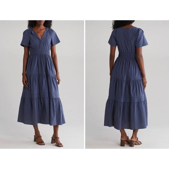 StitchDrop Dresses & Skirts - STITCHDROP Womens Tempe Cotton Tiered 100% Cotton Midi Dress Medium Blue SP NWT